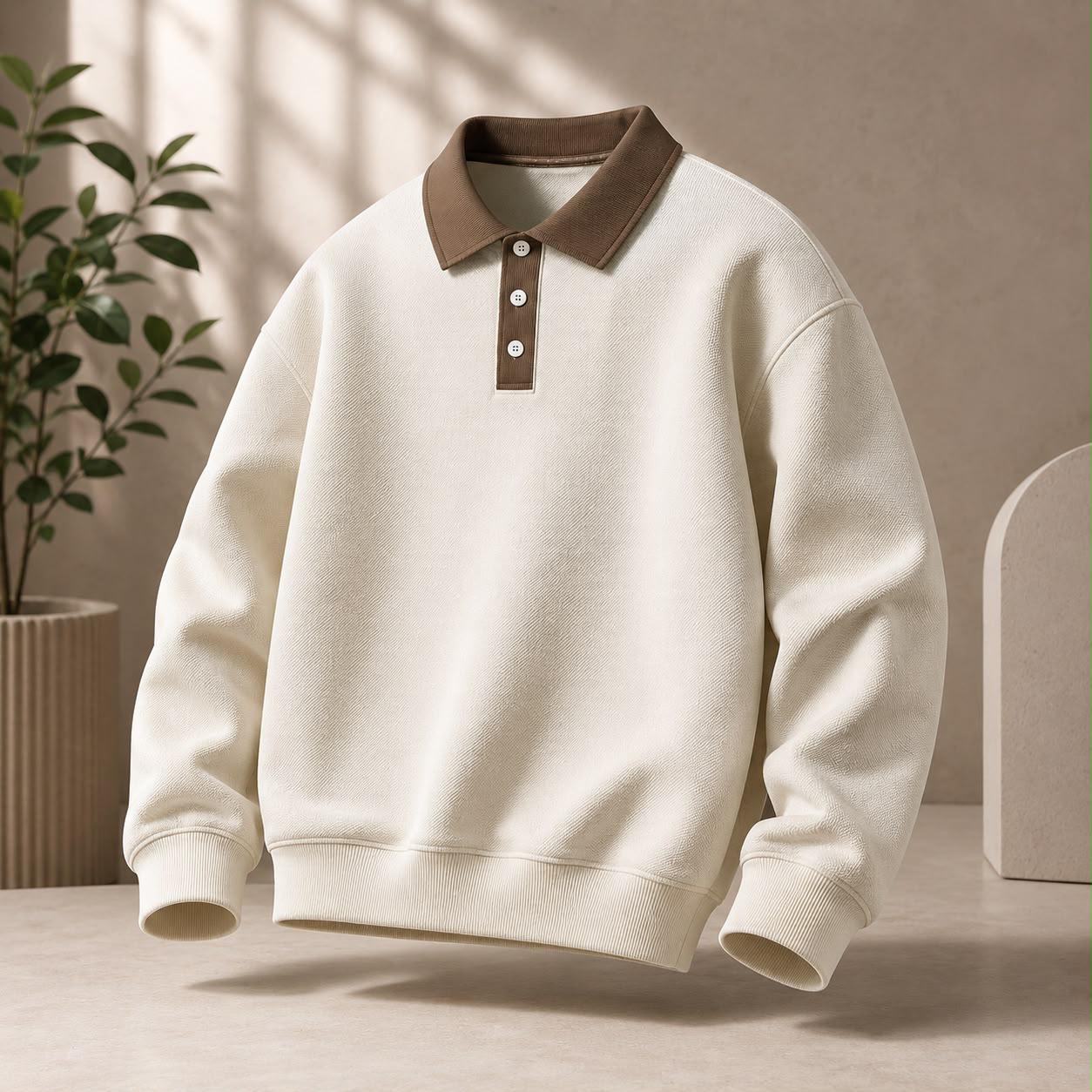 Cream long sleeve polo with contrasting collar